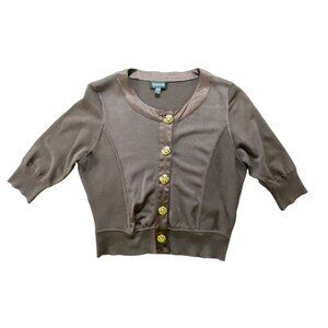 Bebe Chocolate Brown‎ Gold Buttons Cardigan Sweater Top Size Large Stretch  Y2K